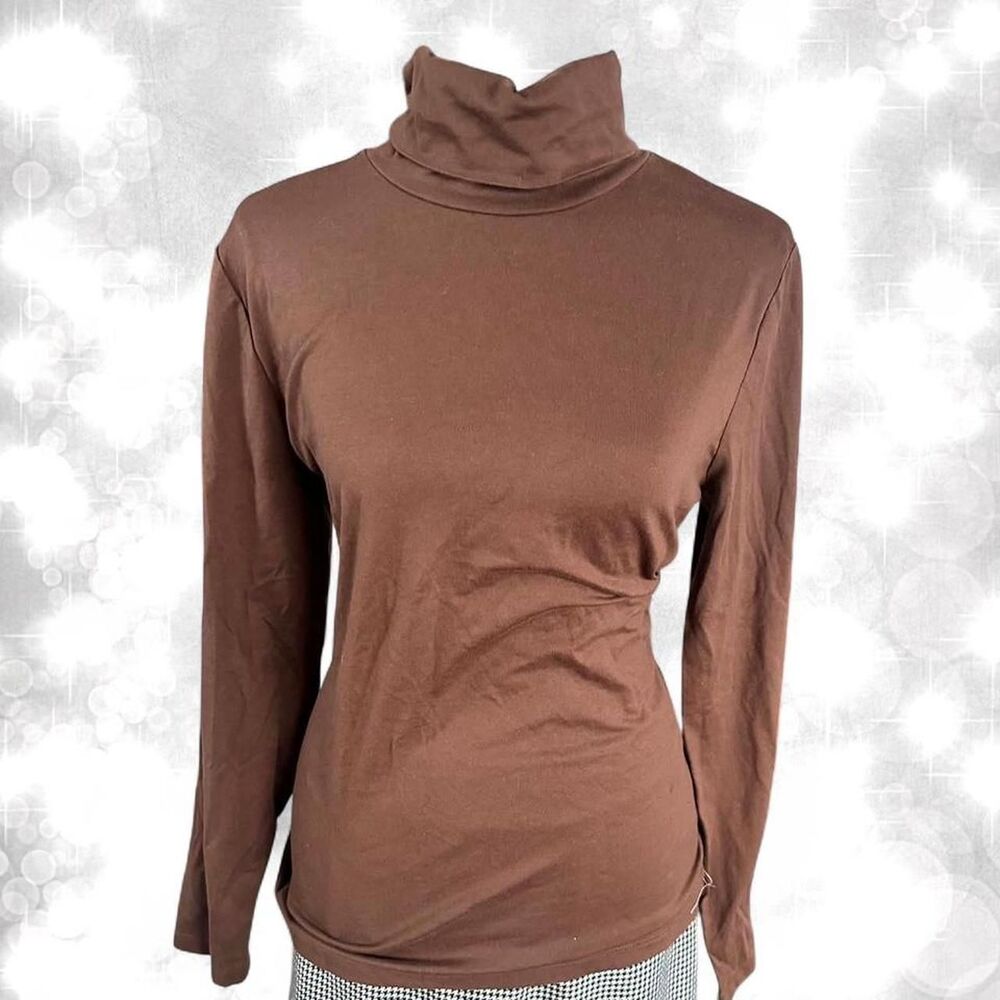Cozy Style Basic Aesthetic Chocolate Color Turtle Neck Top